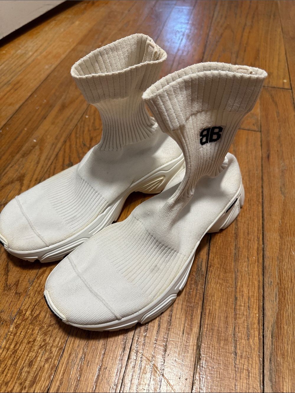 Balenciaga Kids Cream Sock-Style Sneakers with BB Logo